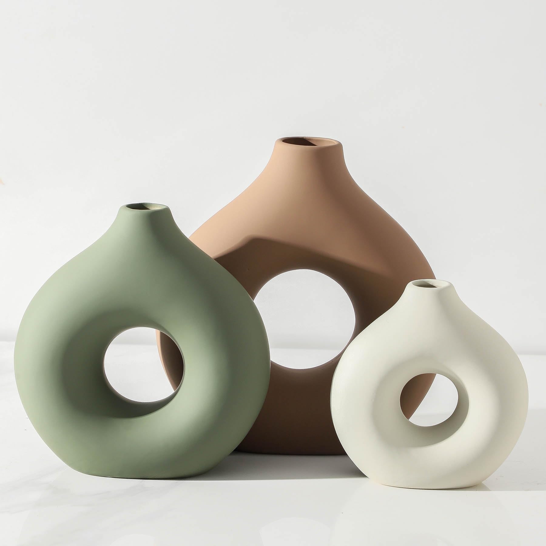 Vanselia Ceramic Vase Home Table Decor - Flower Vases Set of 3 Small Living Room Centerpiece Decorations for Shelf Bedroom Office Kitchen Dining Desk Modern Aesthetic Farmhouse Decorative (Classic)