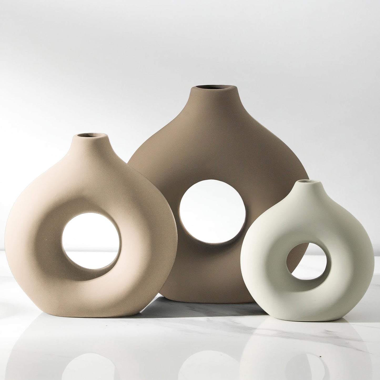 Vanselia Ceramic Vase Home Table Decor - Flower Vases Set of 3 Small Living Room Centerpiece Decorations for Shelf Bedroom Office Kitchen Dining Desk Modern Aesthetic Farmhouse Decorative (Classic)