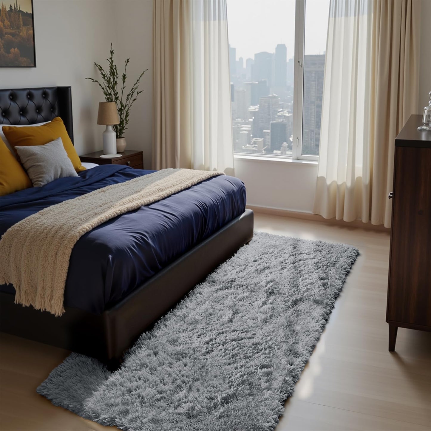 Fluffy Rug Shag Area Rug, Black 2x4 Area Rugs for Bedroom, Small Bedside Rug, Soft Fluffy Shag Entryway Throw Rugs for Living Room Bedroom Room Home Decor