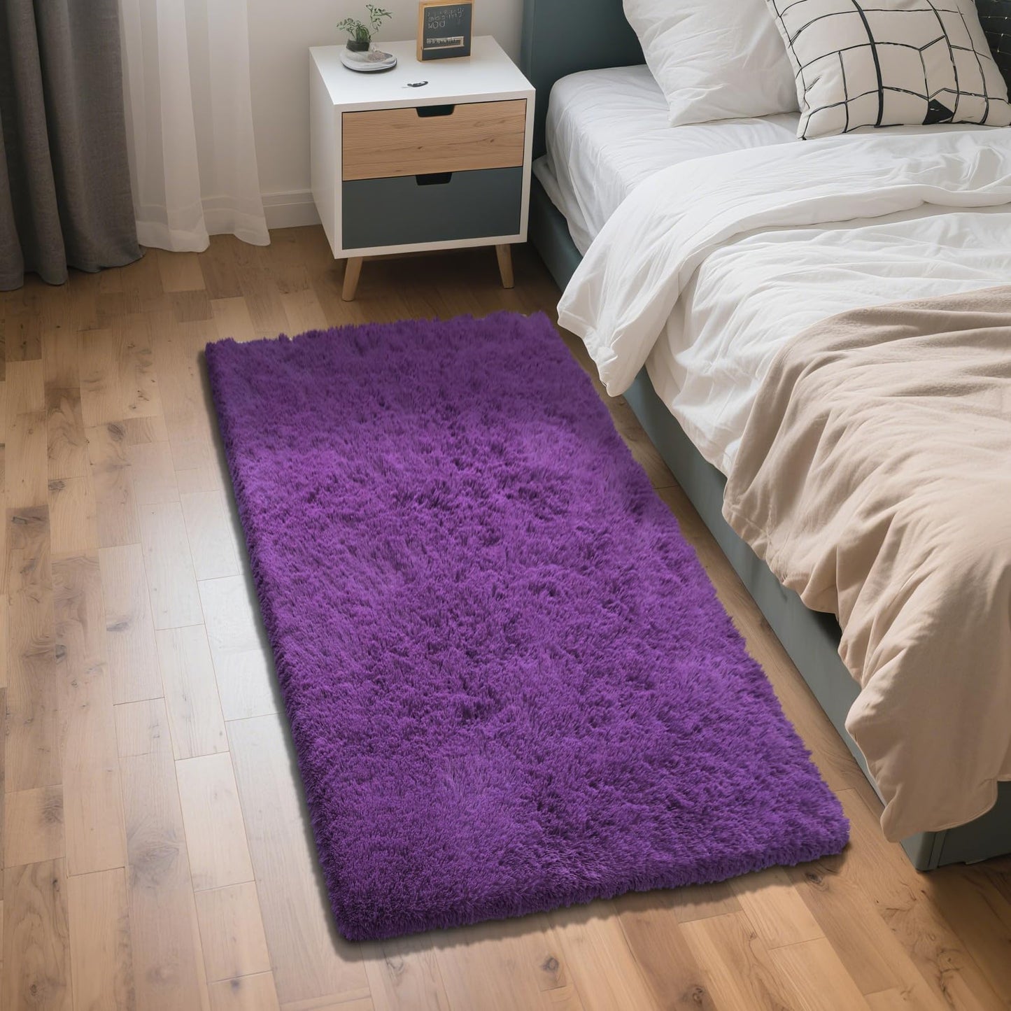 Fluffy Rug Shag Area Rug, Black 2x4 Area Rugs for Bedroom, Small Bedside Rug, Soft Fluffy Shag Entryway Throw Rugs for Living Room Bedroom Room Home Decor