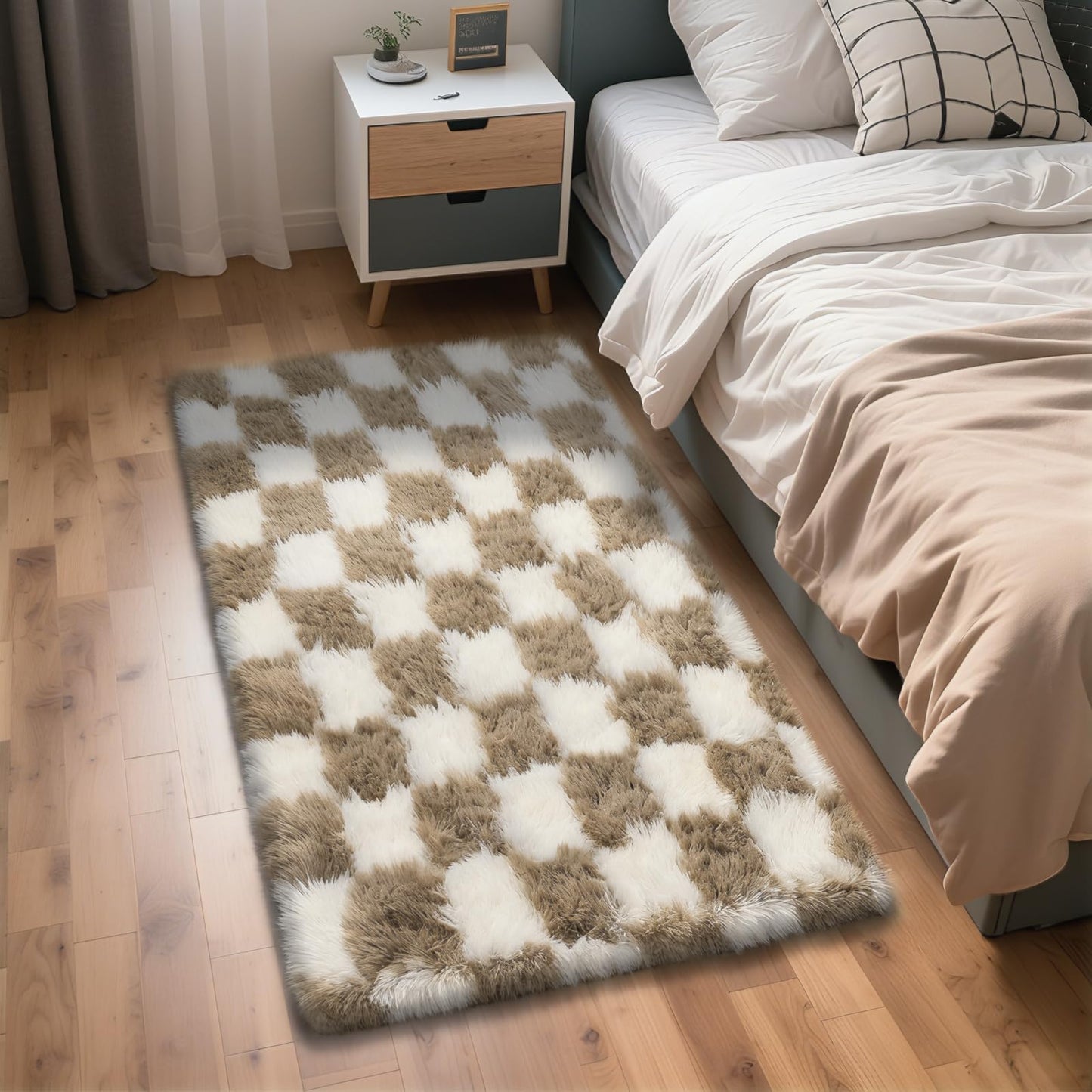 Fluffy Rug Shag Area Rug, Black 2x4 Area Rugs for Bedroom, Small Bedside Rug, Soft Fluffy Shag Entryway Throw Rugs for Living Room Bedroom Room Home Decor