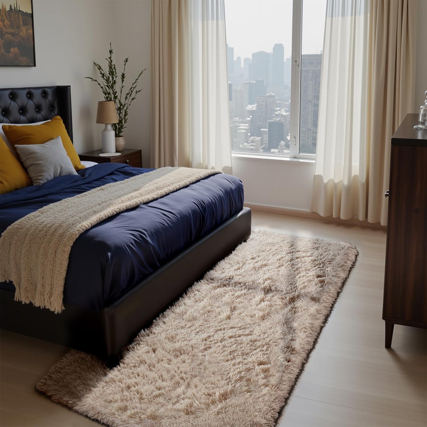 Fluffy Rug Shag Area Rug, Black 2x4 Area Rugs for Bedroom, Small Bedside Rug, Soft Fluffy Shag Entryway Throw Rugs for Living Room Bedroom Room Home Decor