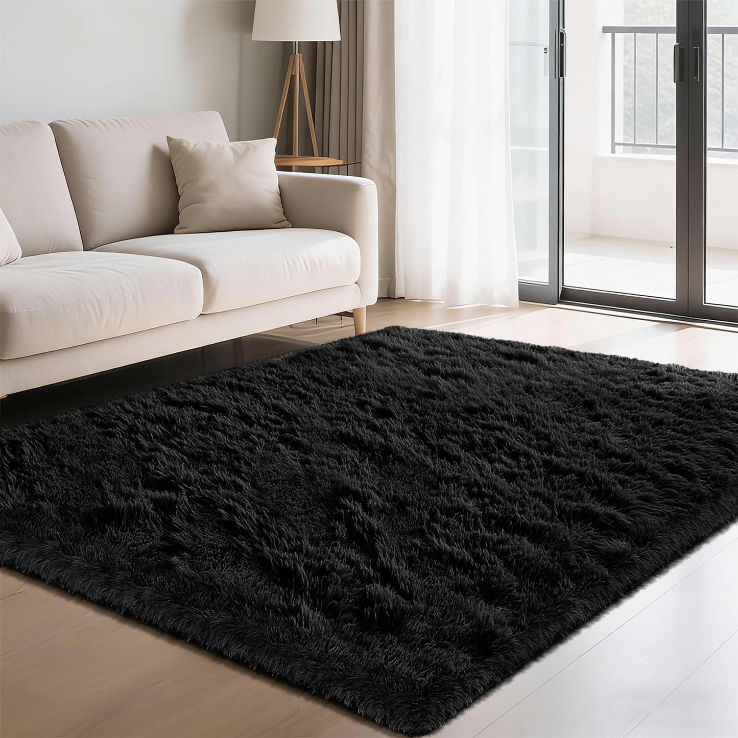 Fluffy Rug Shag Area Rug, Black 2x4 Area Rugs for Bedroom, Small Bedside Rug, Soft Fluffy Shag Entryway Throw Rugs for Living Room Bedroom Room Home Decor