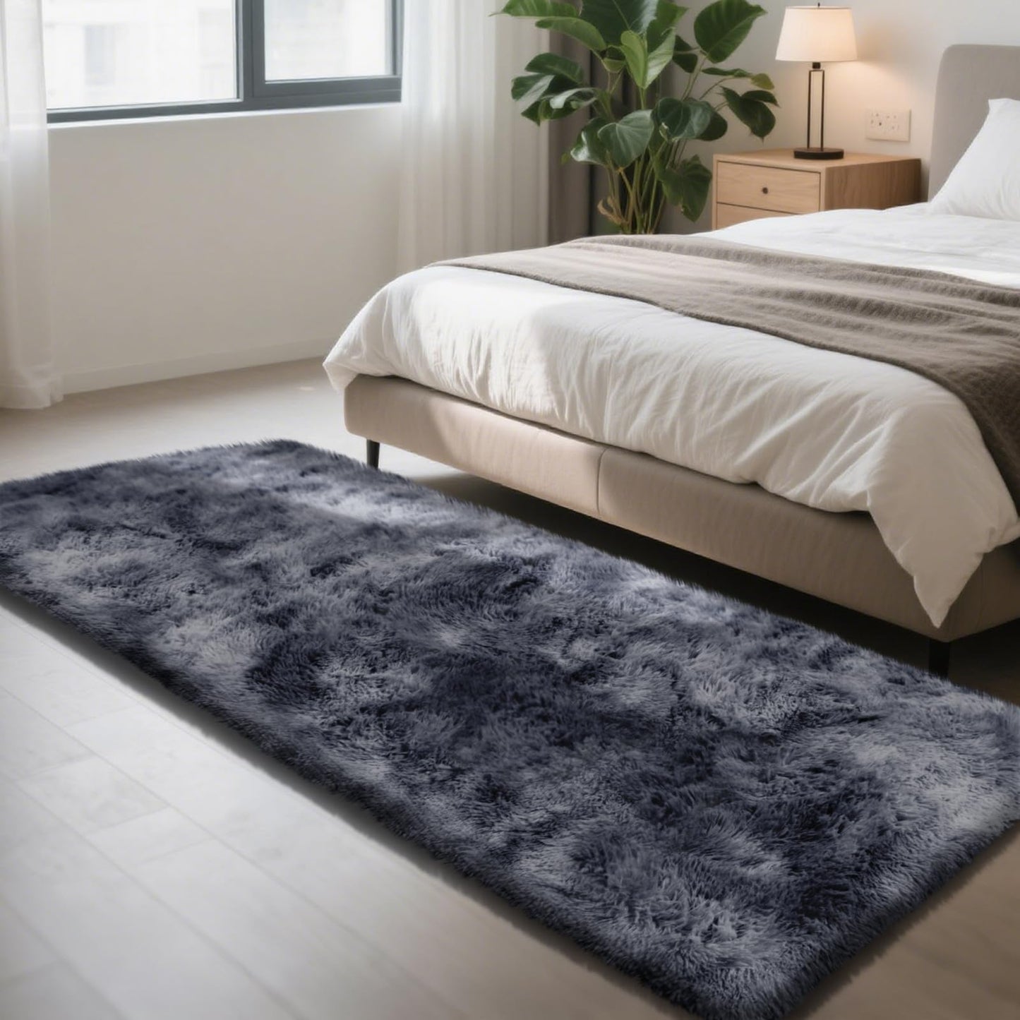 Fluffy Rug Shag Area Rug, Black 2x4 Area Rugs for Bedroom, Small Bedside Rug, Soft Fluffy Shag Entryway Throw Rugs for Living Room Bedroom Room Home Decor