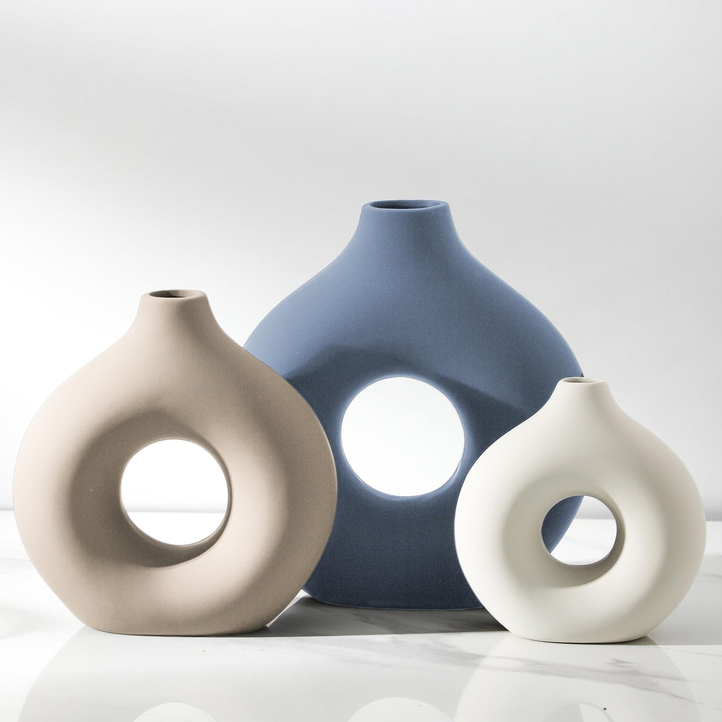 Vanselia Ceramic Vase Home Table Decor - Flower Vases Set of 3 Small Living Room Centerpiece Decorations for Shelf Bedroom Office Kitchen Dining Desk Modern Aesthetic Farmhouse Decorative (Classic)
