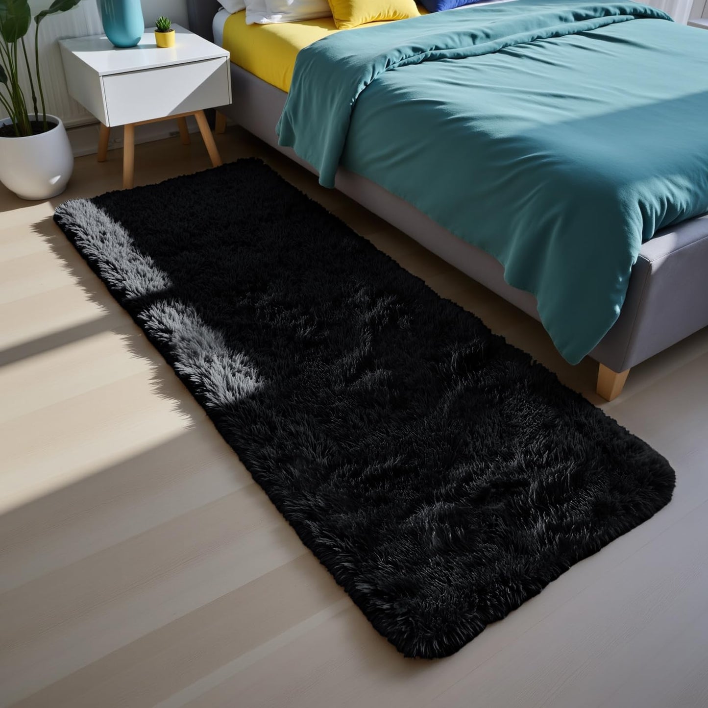 Fluffy Rug Shag Area Rug, Black 2x4 Area Rugs for Bedroom, Small Bedside Rug, Soft Fluffy Shag Entryway Throw Rugs for Living Room Bedroom Room Home Decor