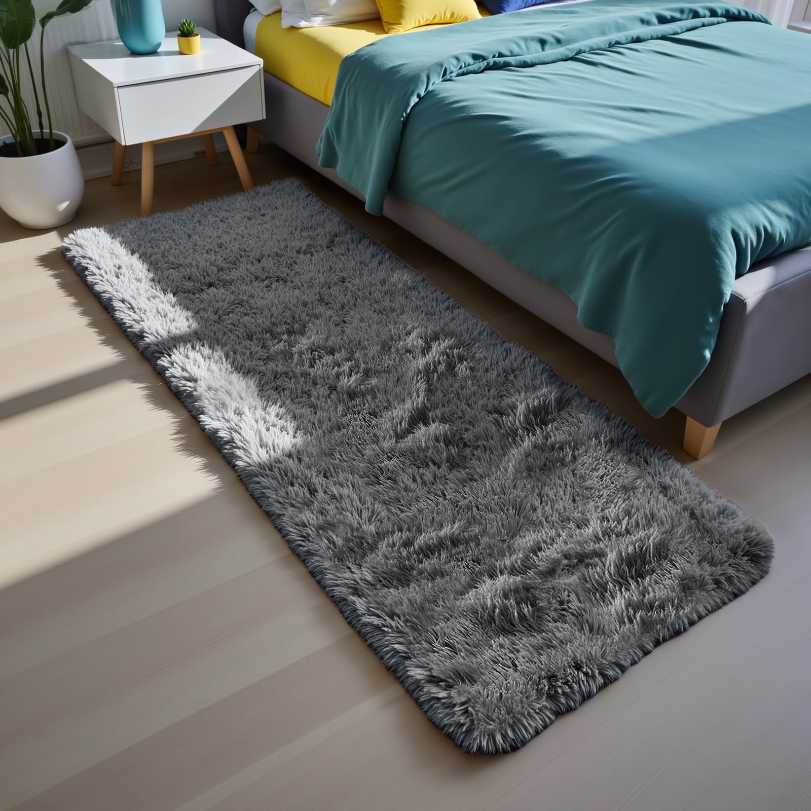 Fluffy Rug Shag Area Rug, Black 2x4 Area Rugs for Bedroom, Small Bedside Rug, Soft Fluffy Shag Entryway Throw Rugs for Living Room Bedroom Room Home Decor