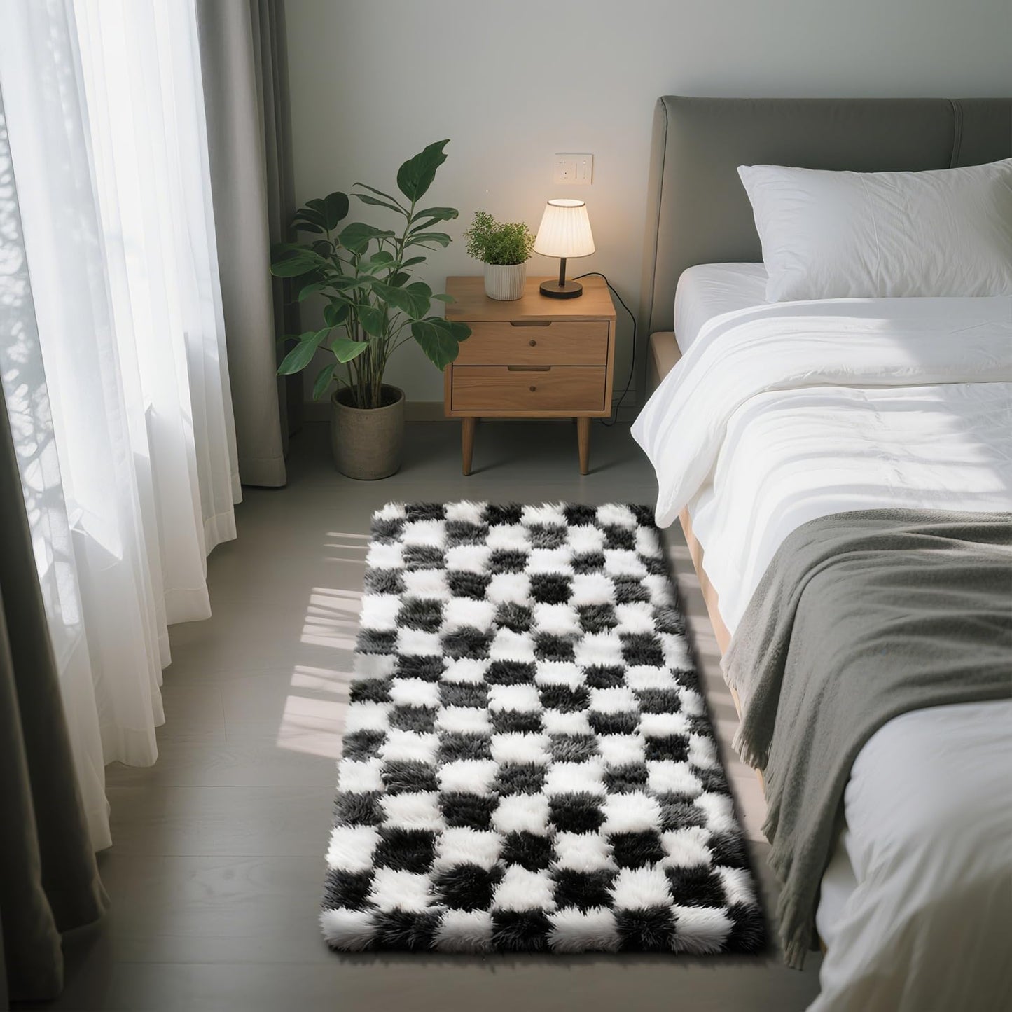 Fluffy Rug Shag Area Rug, Black 2x4 Area Rugs for Bedroom, Small Bedside Rug, Soft Fluffy Shag Entryway Throw Rugs for Living Room Bedroom Room Home Decor