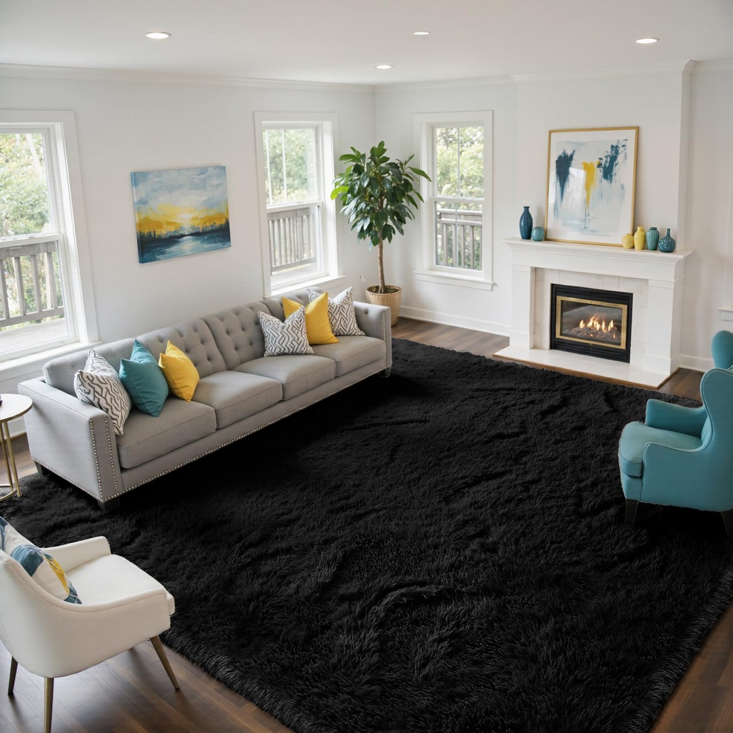 Fluffy Rug Shag Area Rug, Black 2x4 Area Rugs for Bedroom, Small Bedside Rug, Soft Fluffy Shag Entryway Throw Rugs for Living Room Bedroom Room Home Decor