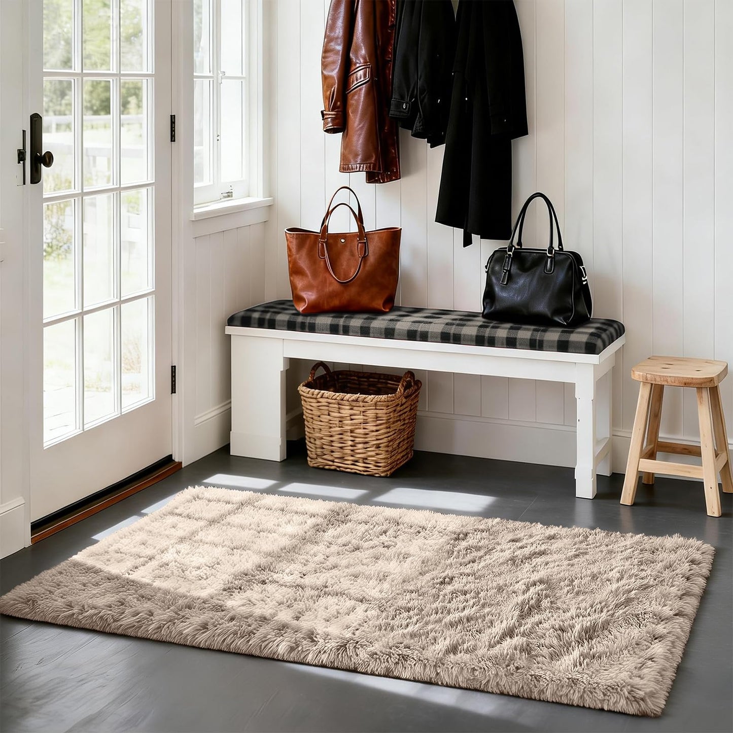 Fluffy Rug Shag Area Rug, Black 2x4 Area Rugs for Bedroom, Small Bedside Rug, Soft Fluffy Shag Entryway Throw Rugs for Living Room Bedroom Room Home Decor