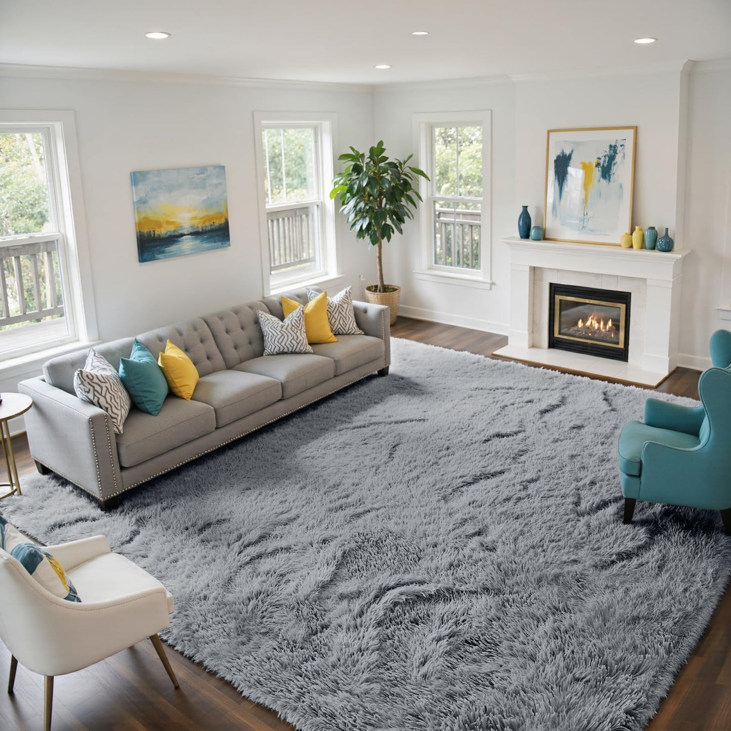 Fluffy Rug Shag Area Rug, Black 2x4 Area Rugs for Bedroom, Small Bedside Rug, Soft Fluffy Shag Entryway Throw Rugs for Living Room Bedroom Room Home Decor