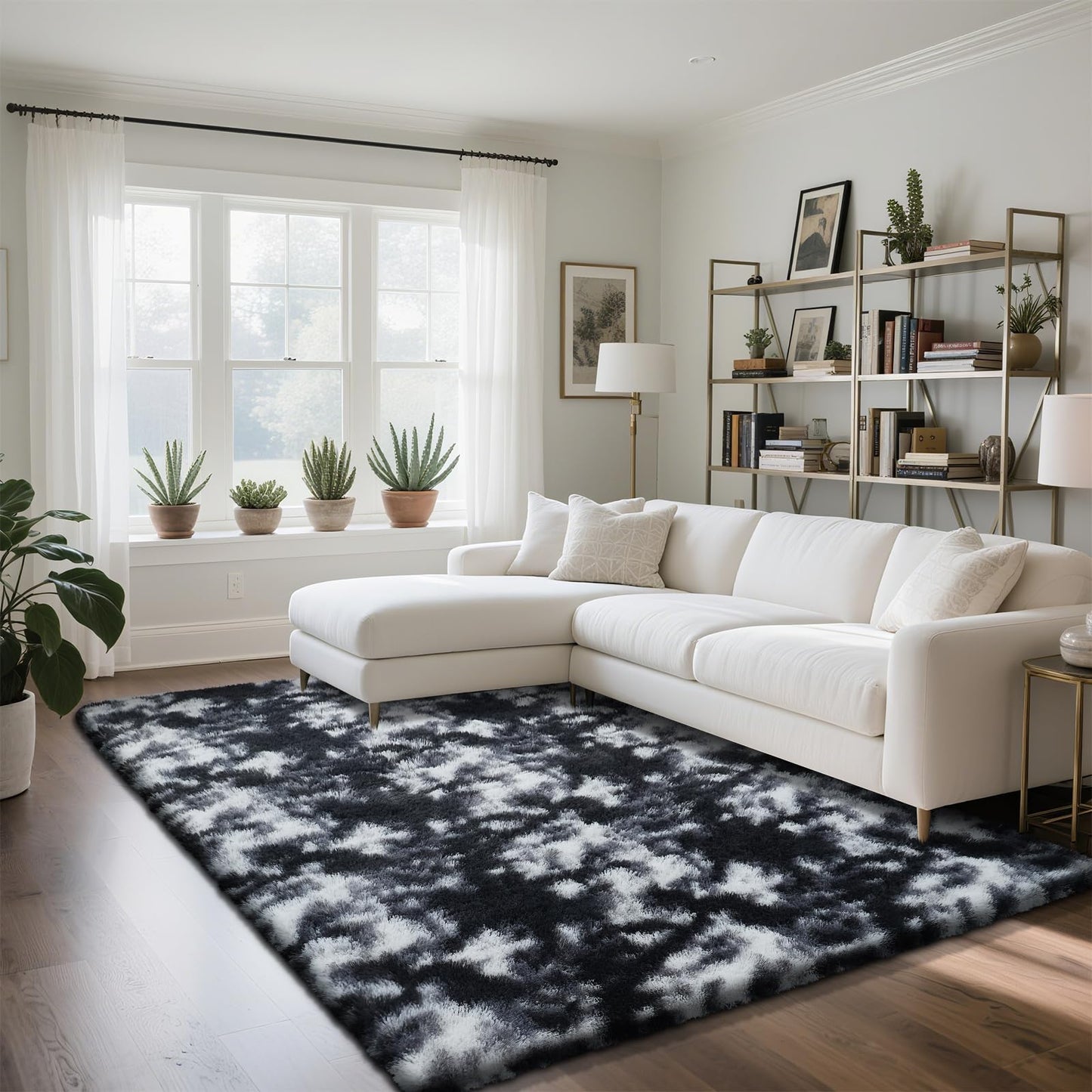 Fluffy Rug Shag Area Rug, Black 2x4 Area Rugs for Bedroom, Small Bedside Rug, Soft Fluffy Shag Entryway Throw Rugs for Living Room Bedroom Room Home Decor