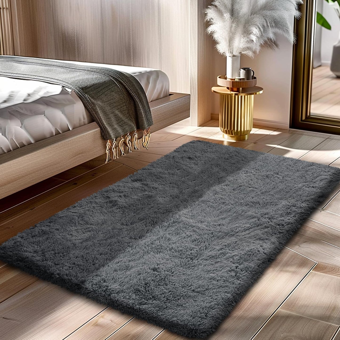 Fluffy Rug Shag Area Rug, Black 2x4 Area Rugs for Bedroom, Small Bedside Rug, Soft Fluffy Shag Entryway Throw Rugs for Living Room Bedroom Room Home Decor