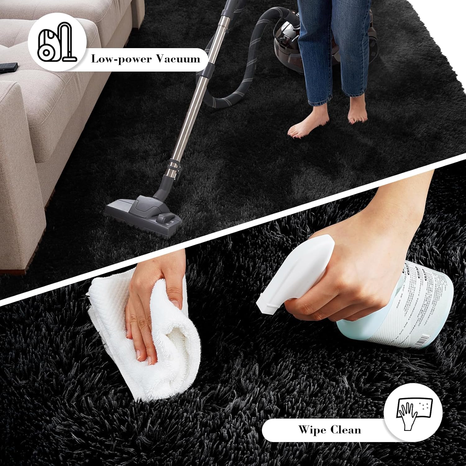 Fluffy Rug Shag Area Rug, Black 2x4 Area Rugs for Bedroom, Small Bedside Rug, Soft Fluffy Shag Entryway Throw Rugs for Living Room Bedroom Room Home Decor
