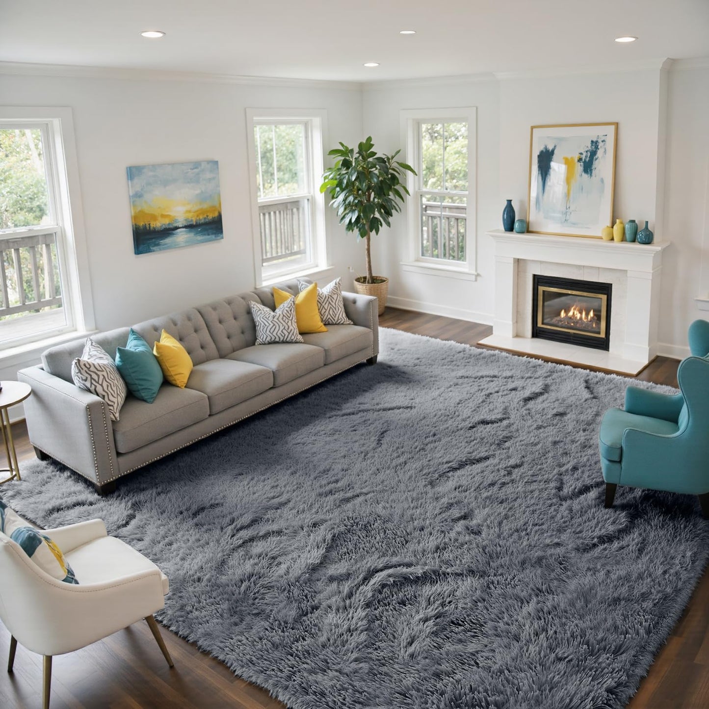 Fluffy Rug Shag Area Rug, Black 2x4 Area Rugs for Bedroom, Small Bedside Rug, Soft Fluffy Shag Entryway Throw Rugs for Living Room Bedroom Room Home Decor