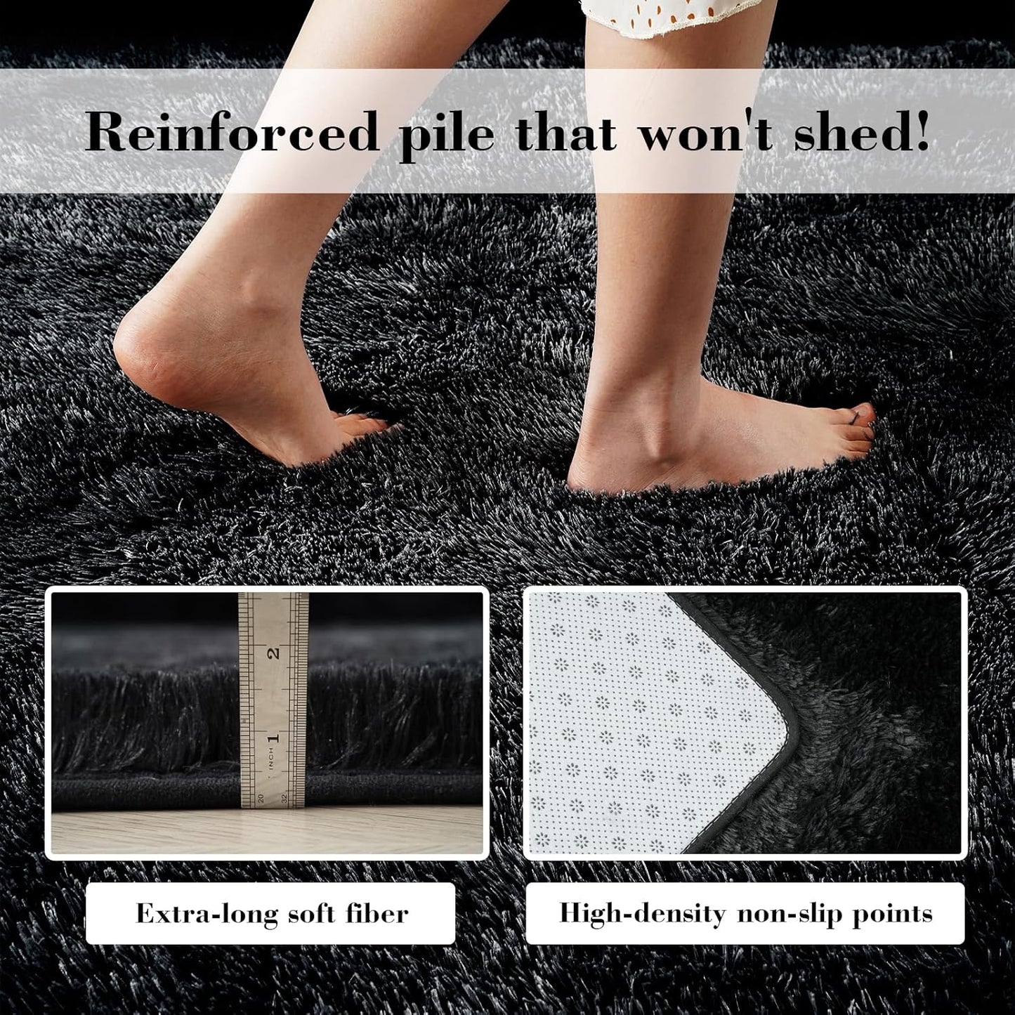 Fluffy Rug Shag Area Rug, Black 2x4 Area Rugs for Bedroom, Small Bedside Rug, Soft Fluffy Shag Entryway Throw Rugs for Living Room Bedroom Room Home Decor