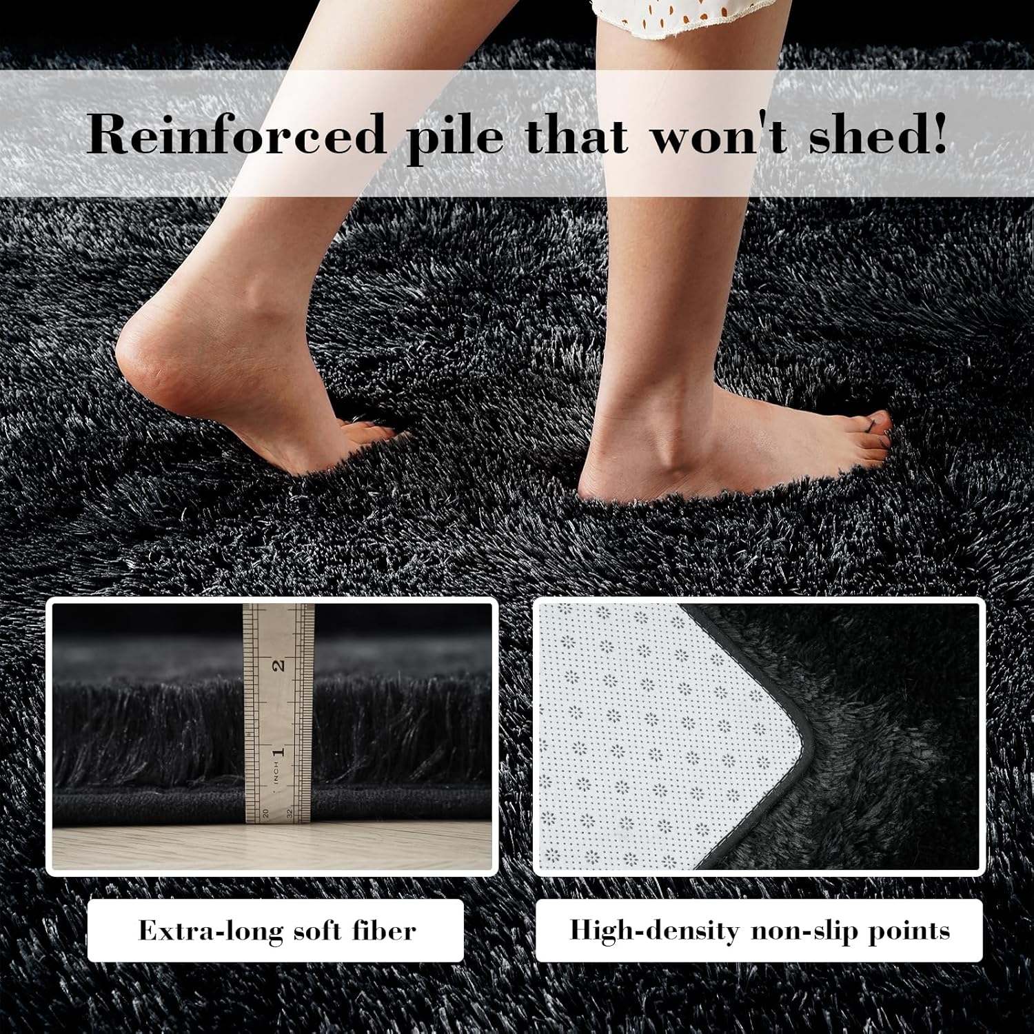 Fluffy Rug Shag Area Rug, Black 2x4 Area Rugs for Bedroom, Small Bedside Rug, Soft Fluffy Shag Entryway Throw Rugs for Living Room Bedroom Room Home Decor