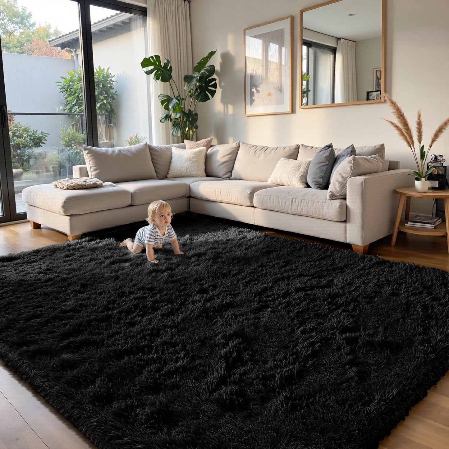 Fluffy Rug Shag Area Rug, Black 2x4 Area Rugs for Bedroom, Small Bedside Rug, Soft Fluffy Shag Entryway Throw Rugs for Living Room Bedroom Room Home Decor