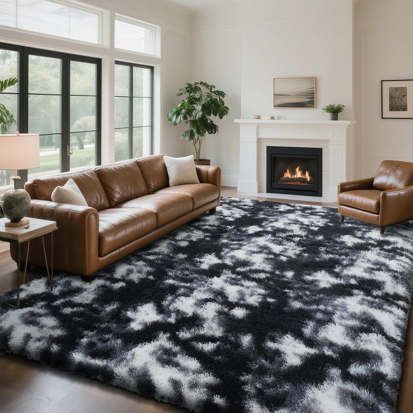 Fluffy Rug Shag Area Rug, Black 2x4 Area Rugs for Bedroom, Small Bedside Rug, Soft Fluffy Shag Entryway Throw Rugs for Living Room Bedroom Room Home Decor