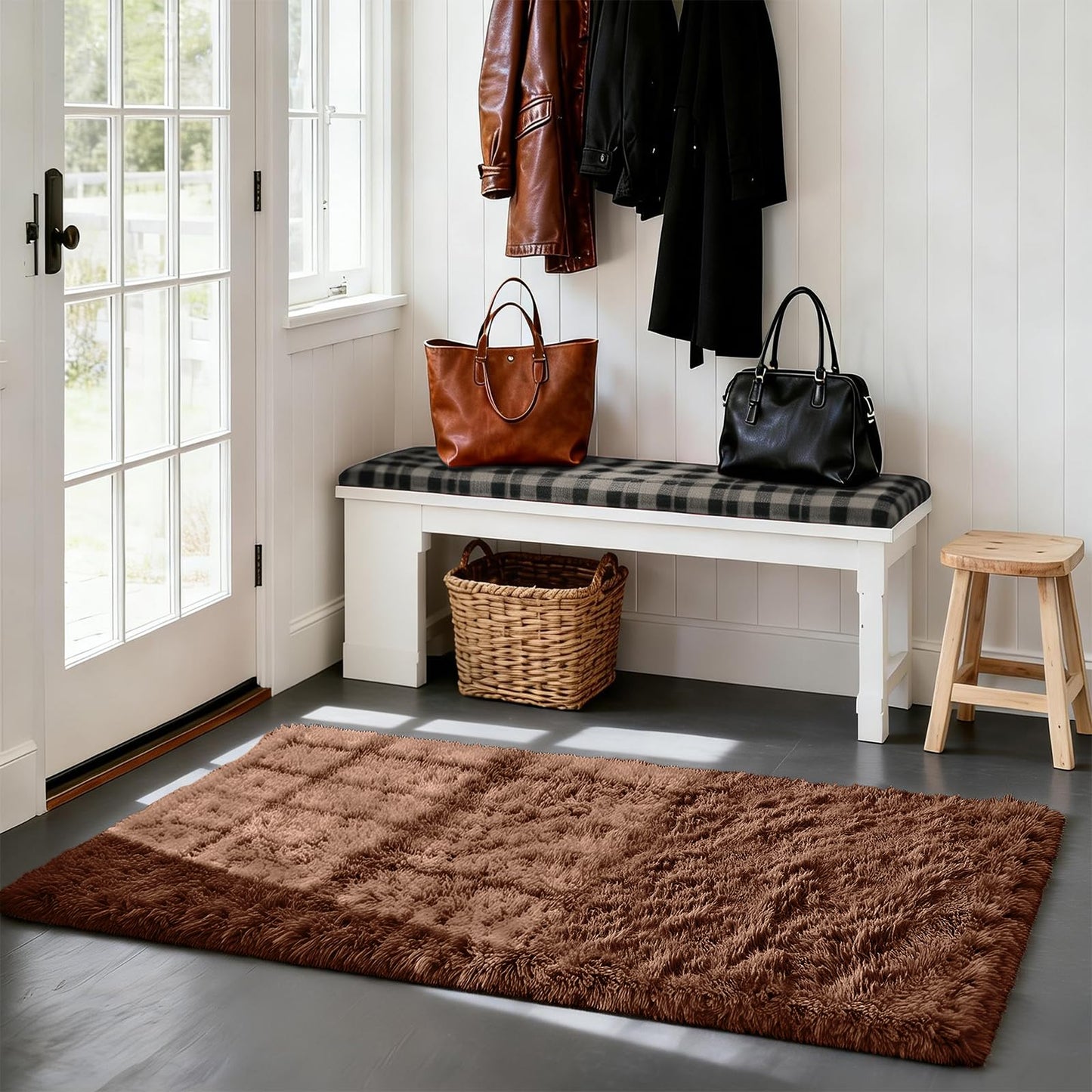 Fluffy Rug Shag Area Rug, Black 2x4 Area Rugs for Bedroom, Small Bedside Rug, Soft Fluffy Shag Entryway Throw Rugs for Living Room Bedroom Room Home Decor