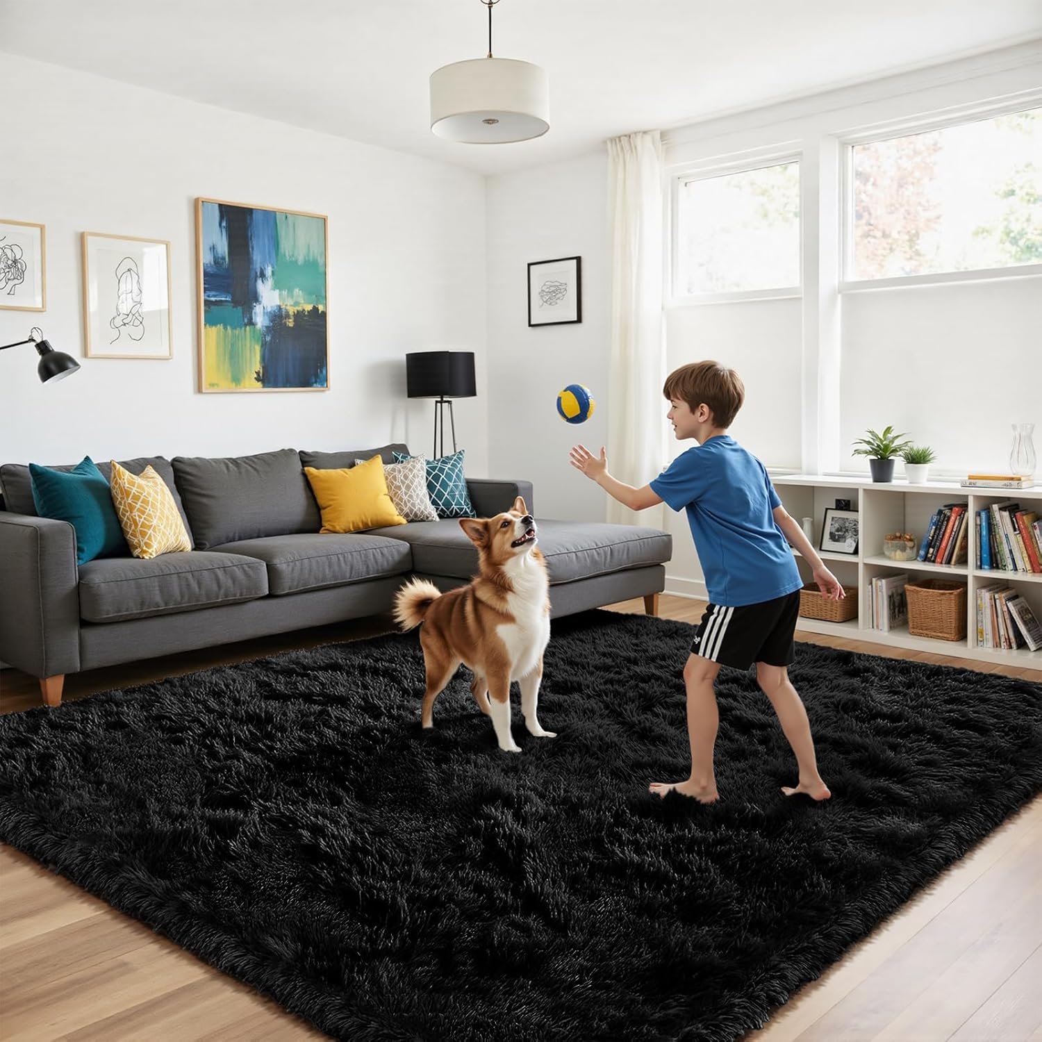 Fluffy Rug Shag Area Rug, Black 2x4 Area Rugs for Bedroom, Small Bedside Rug, Soft Fluffy Shag Entryway Throw Rugs for Living Room Bedroom Room Home Decor